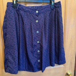 Xhilaration Navy Circle-Print Button-Front Skater Skirt